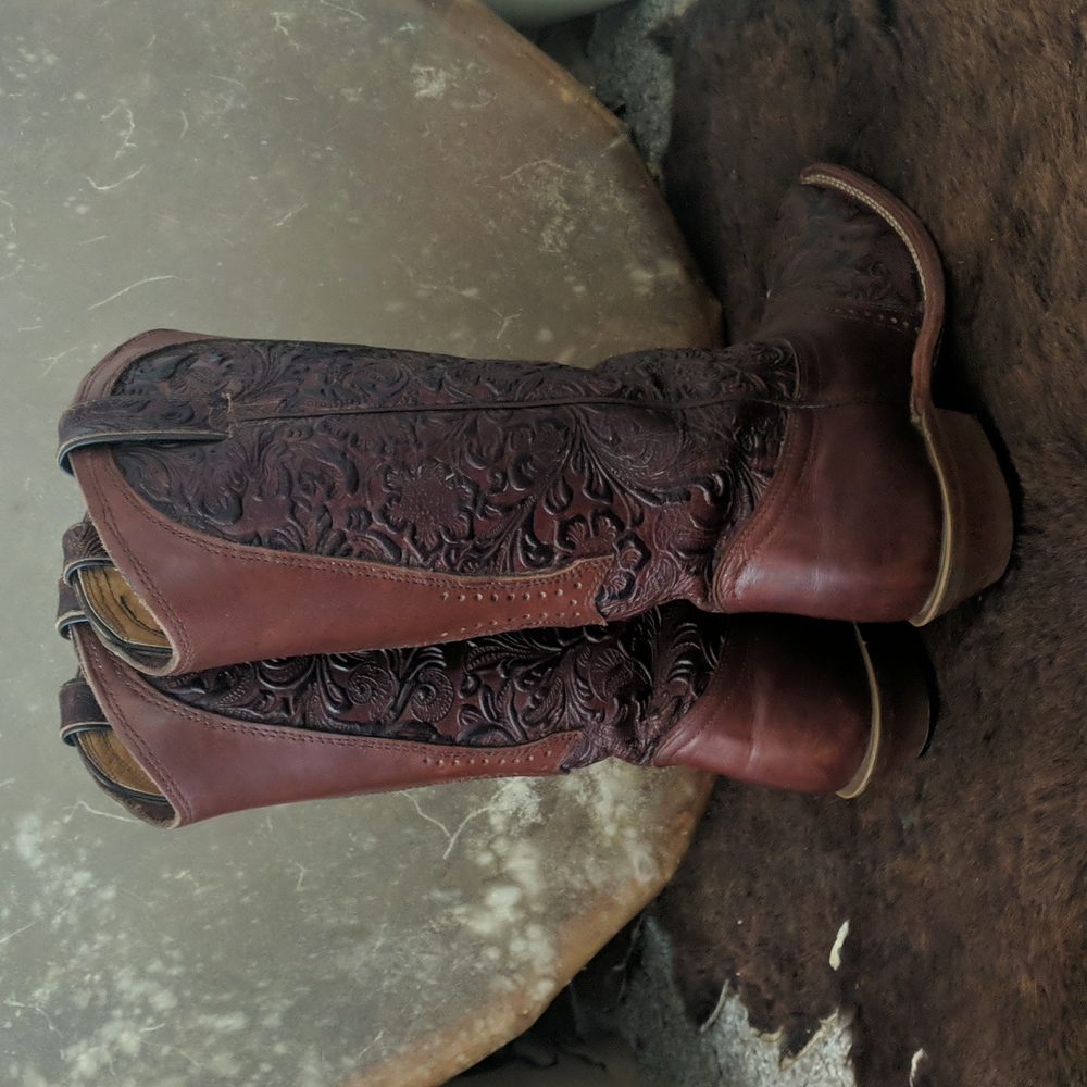 BOULET #2069 hand tooled brown leather square toe cowgirl western boots sz 7 EUC - Picture 5 of 16